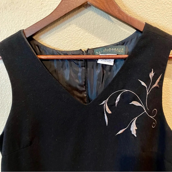 Harve Benard Embroidered Black Wool Shift Dress sz 10 Academia Preppy Vintage - Picture 4 of 13